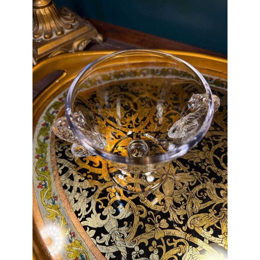 Vintage Glass Pedestal cup with Figural Fish Handles‎